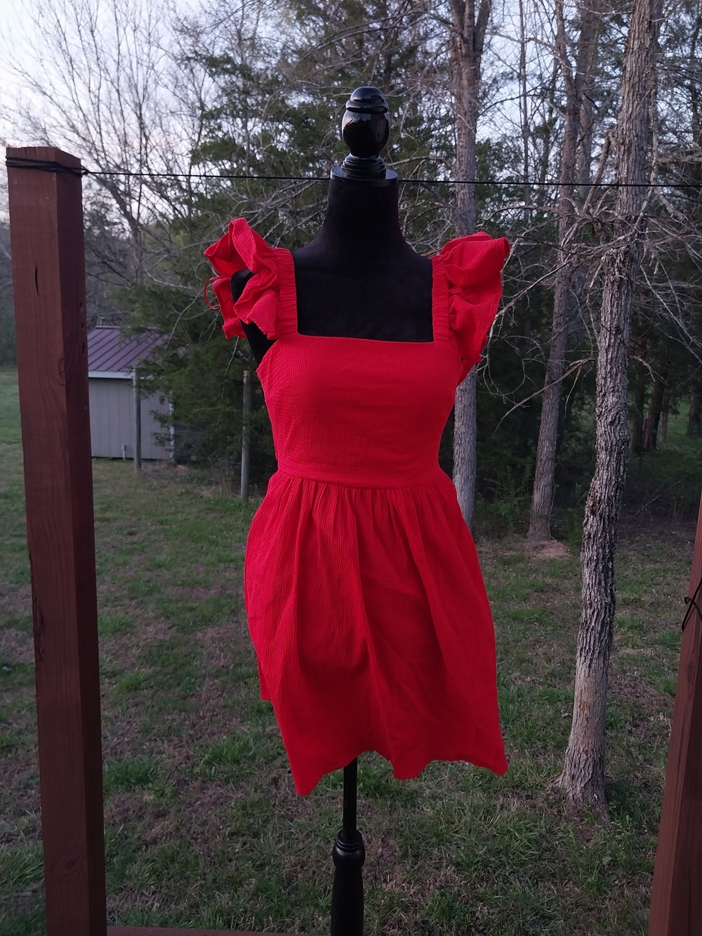 Bright Red Ruffle Sleeve Square Neck Mini Dress